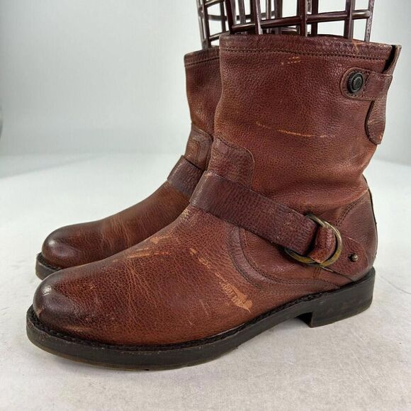 Olukai Nahuku Short Womens Distressed Brown Moto Boot US 8 Harness Ankle Boots - Picture 1 of 12